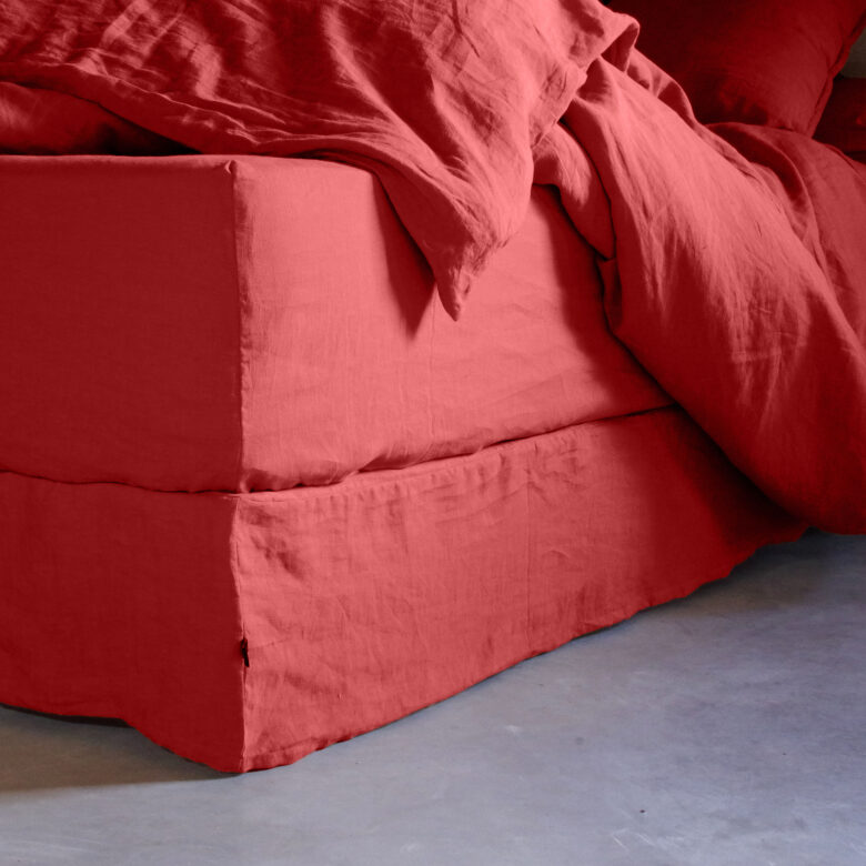 Drap Housse en Lin Lavé Rouge Figue - Embrin