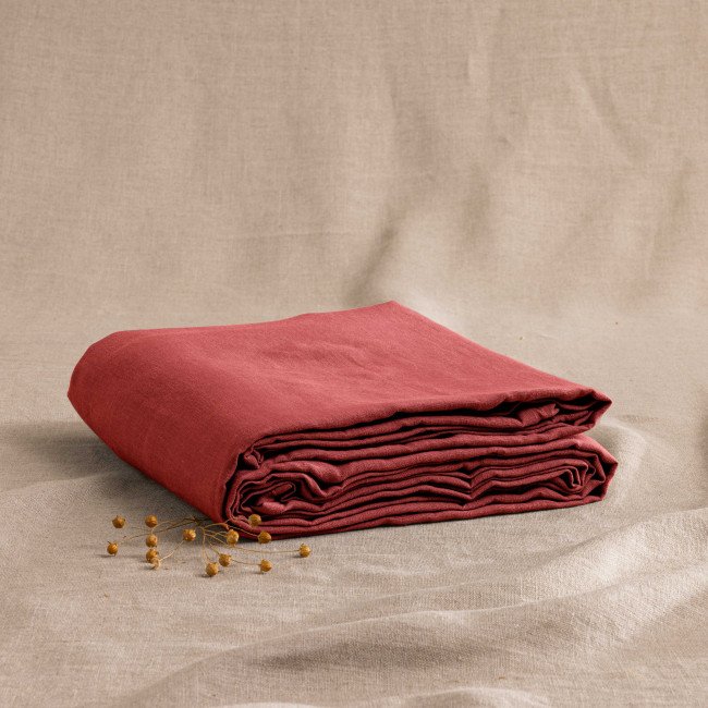 Drap Housse en Lin Lavé Rouge Figue