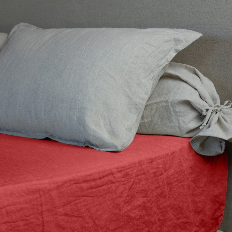 Drap Housse en Lin Lavé Rouge Figue - Embrin