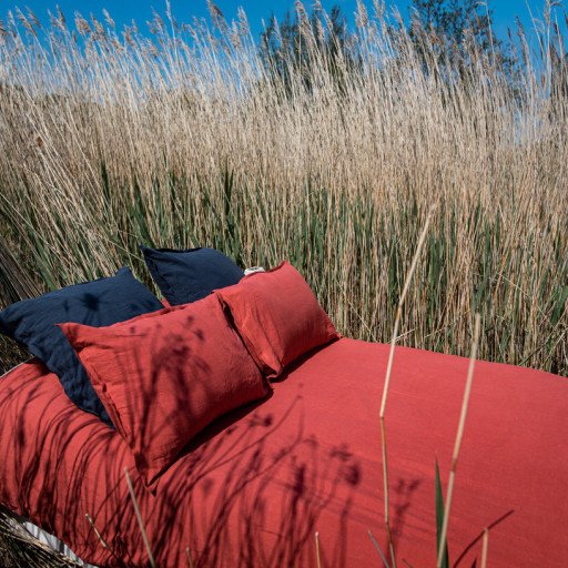 Drap Housse en Lin Lavé Rouge Figue
