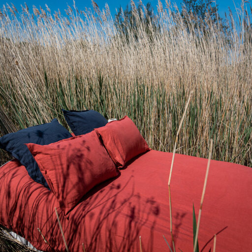 Drap Housse en Lin Lavé Rouge Figue