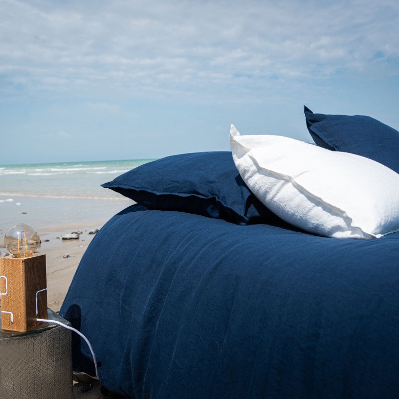 Taie d'Oreiller en Lin Lavé Bleu Nuit - Embrin