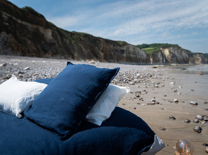 Taie d'Oreiller en Lin Lavé Bleu Nuit