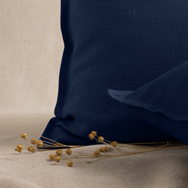 Taie d'Oreiller en Lin Lavé Bleu Nuit