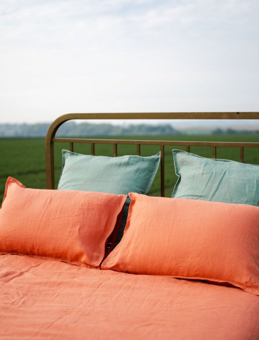 Taie d'Oreiller en Lin Lavé Abricot