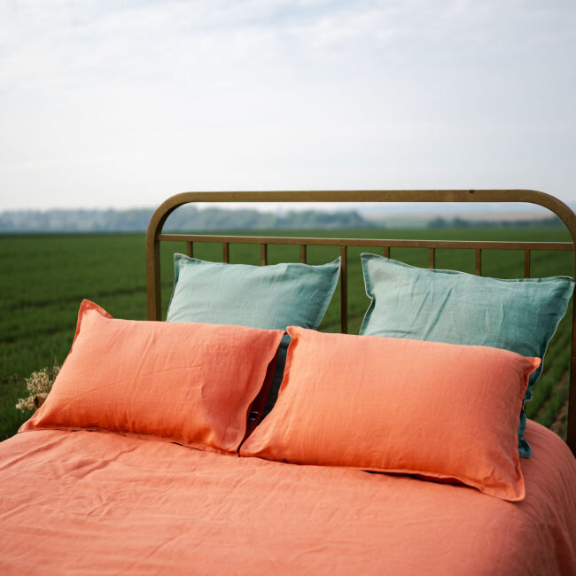 Taie d'Oreiller en Lin Lavé Abricot