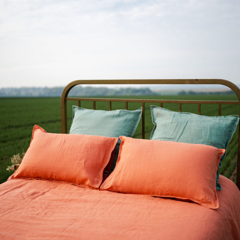 Taie d'Oreiller en Lin Lavé Abricot - Embrin