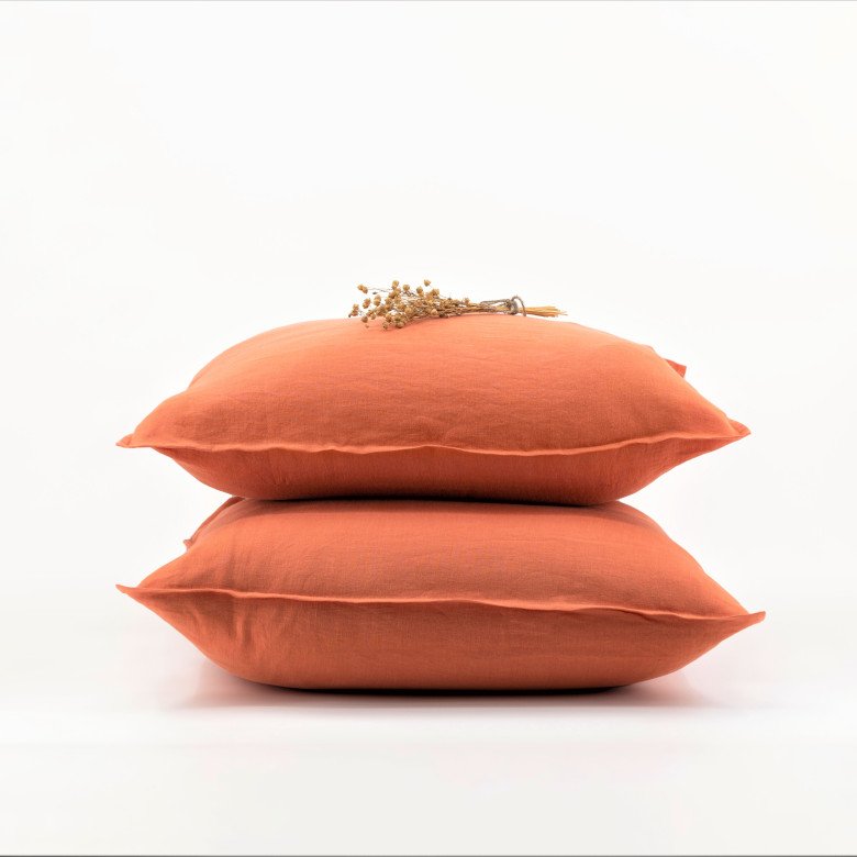 Taie d'Oreiller en Lin Lavé Abricot - Embrin