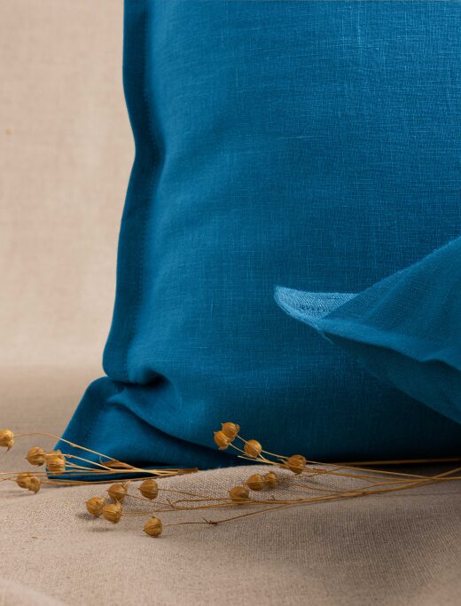 Taie d'Oreiller en Lin Lavé Bleu Prusse