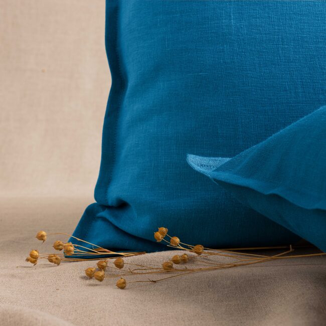Taie d'Oreiller en Lin Lavé Bleu Prusse