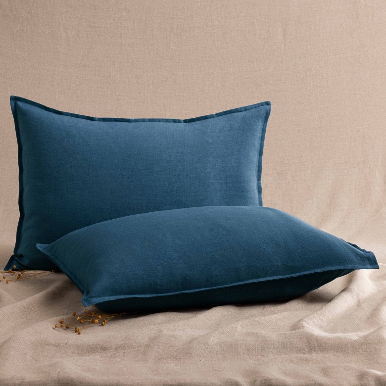 Taie d'Oreiller en Lin Lavé Bleu Prusse - Embrin