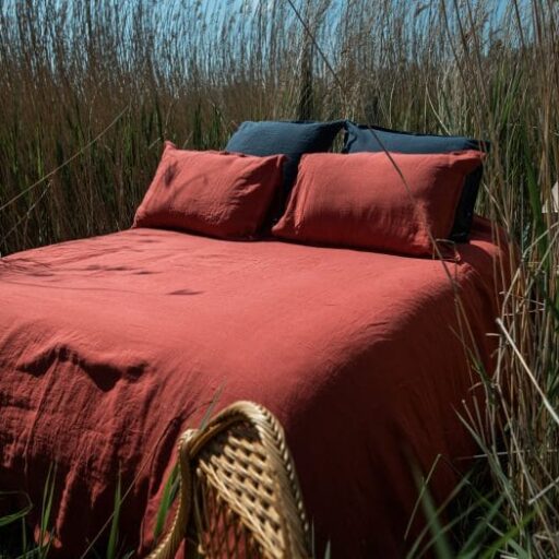 Housse de Couette en Lin Lavé Rouge Figue