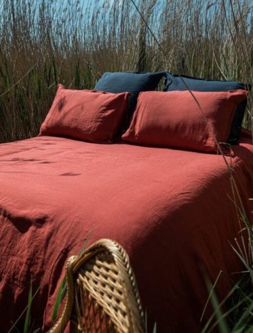 Housse de Couette en Lin Lavé Rouge Figue