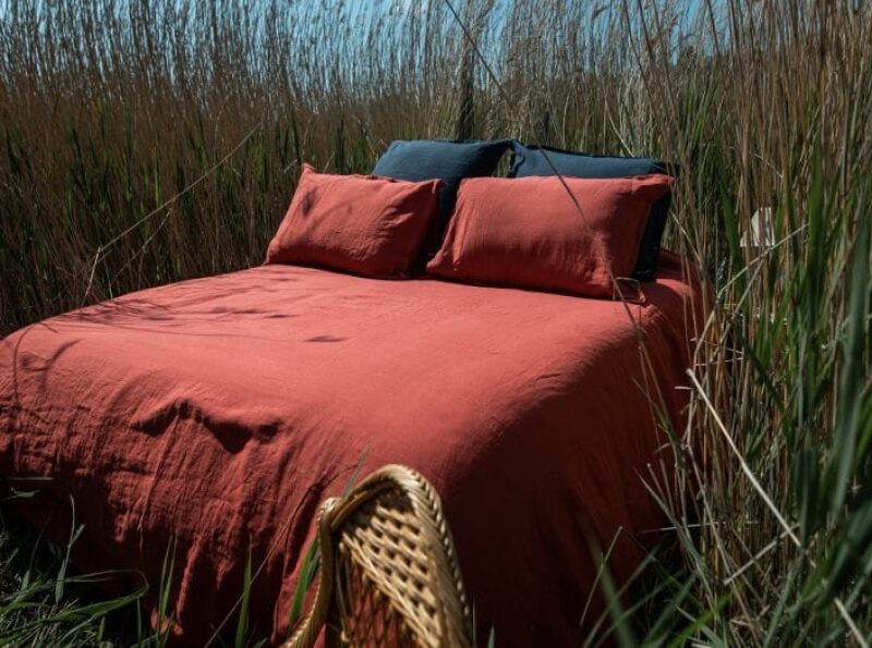 Housse de Couette en Lin Lavé Rouge Figue