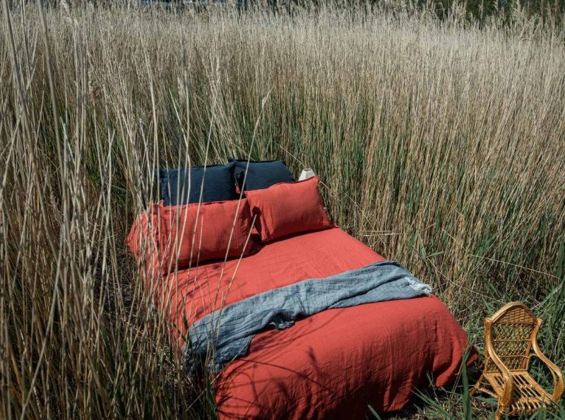 Housse de Couette en Lin Lavé Rouge Figue