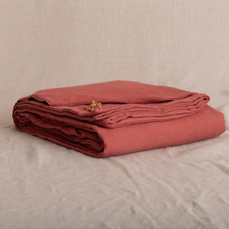 Housse de Couette en Lin Lavé Rouge Figue - Embrin
