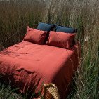 Housse de Couette en Lin Lavé Rouge Figue