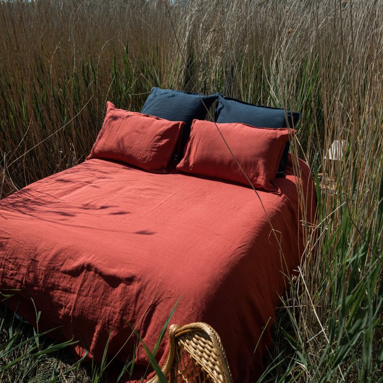 Housse de Couette en Lin Lavé Rouge Figue - Embrin