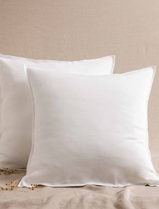 Taie d'Oreiller en Lin Lavé Blanc Craie