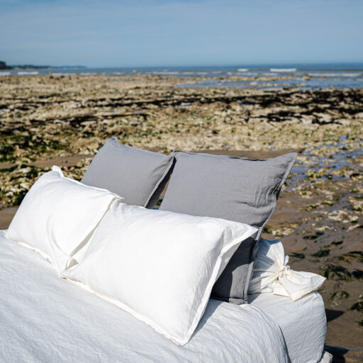 Taie d'Oreiller en Lin Lavé Blanc Craie