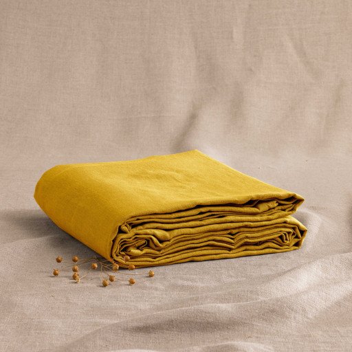 Drap Housse en Lin Lavé Jaune Safran