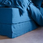 Drap Housse en Lin Lavé Bleu Prusse