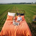 Housse de Couette en Lin Lavé Abricot Bicolore