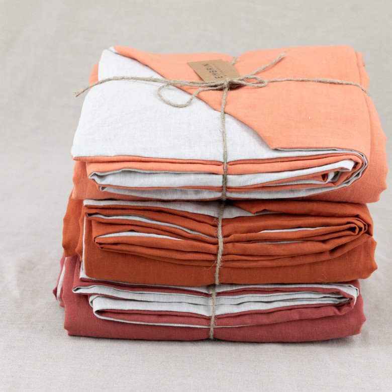 Housse de Couette en Lin Lavé Abricot Bicolore - Embrin