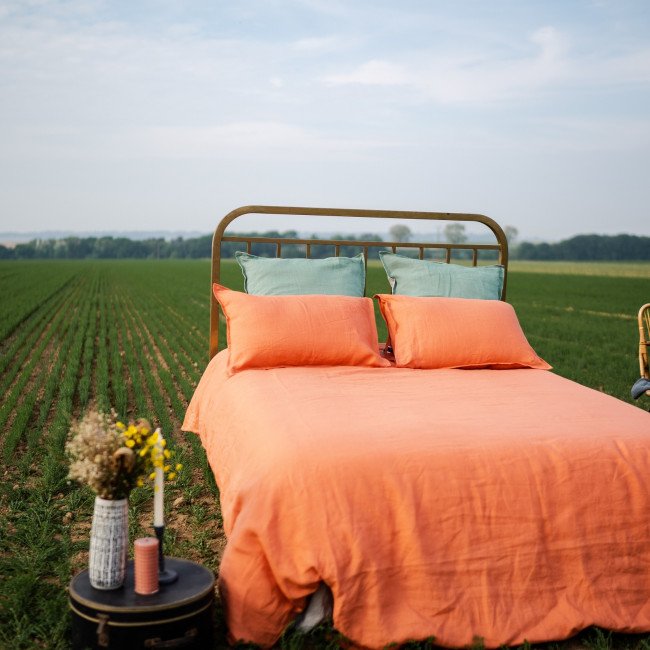 Drap Housse en Lin Lavé Abricot