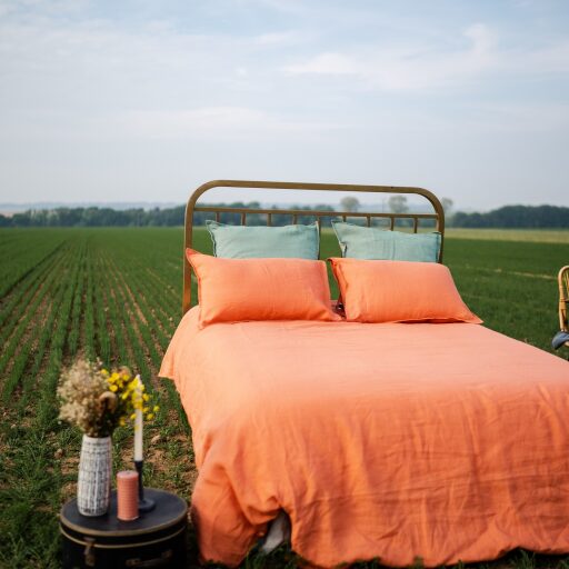 Drap Housse en Lin Lavé Abricot