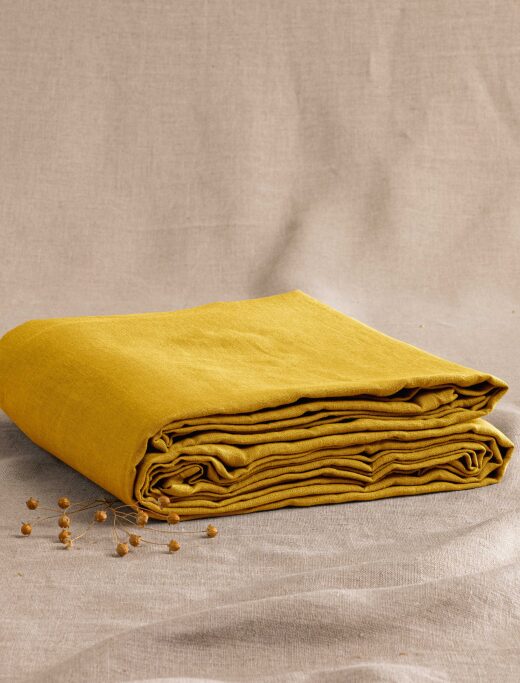 Drap Plat en Lin Lavé Jaune Safran
