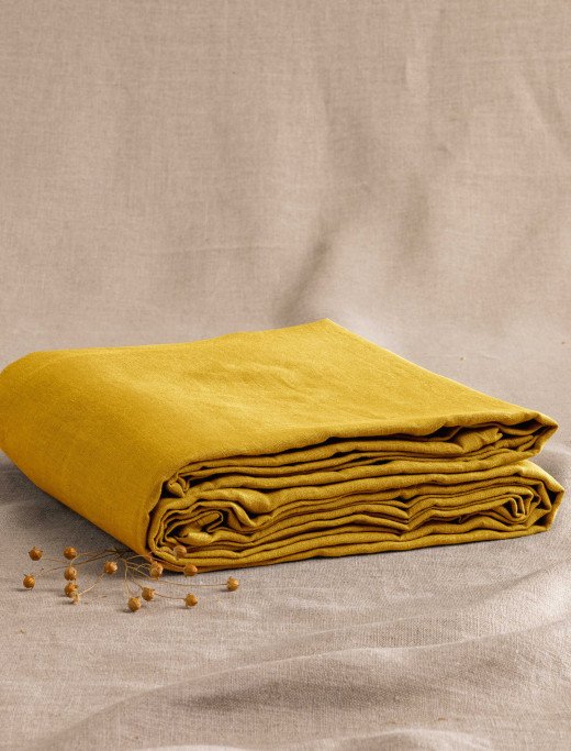 Drap Plat en Lin Lavé Jaune Safran