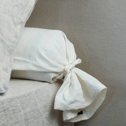 Taie de Traversin en Lin Lavé Blanc Craie