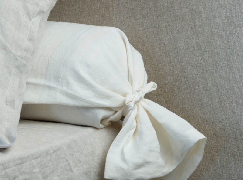 Taie de Traversin en Lin Lavé Blanc Craie