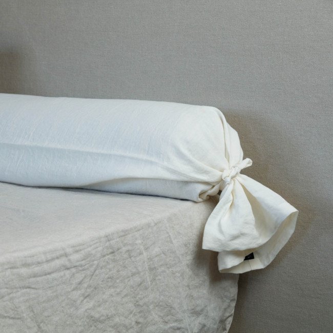 Taie de Traversin en Lin Lavé Blanc Craie