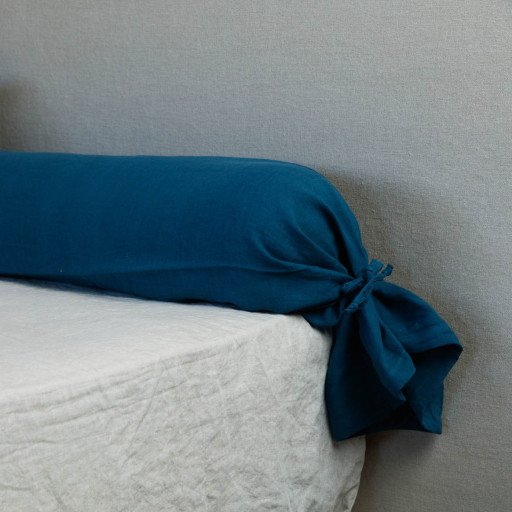 Taie de Traversin en Lin Lavé Bleu Prusse