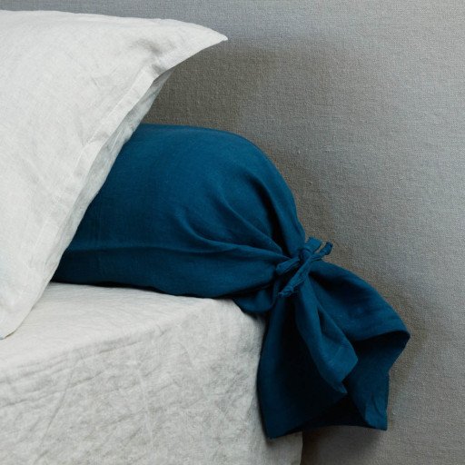 Taie de Traversin en Lin Lavé Bleu Prusse