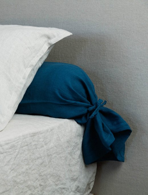 Taie de Traversin en Lin Lavé Bleu Prusse