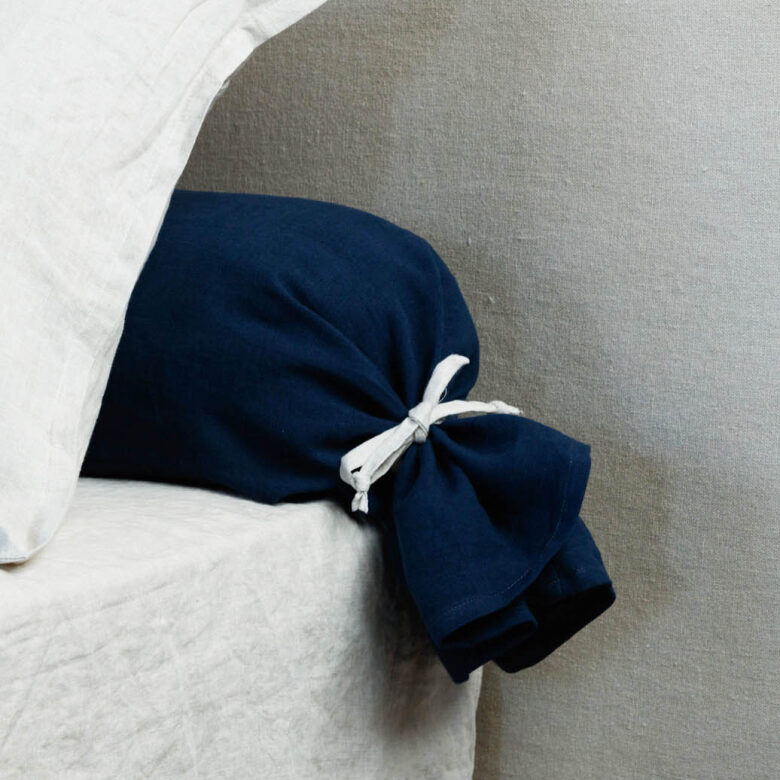 Taie de Traversin en Lin Lavé Bleu Nuit - Embrin