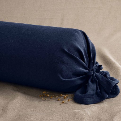 Taie de Traversin en Lin Lavé Bleu Nuit