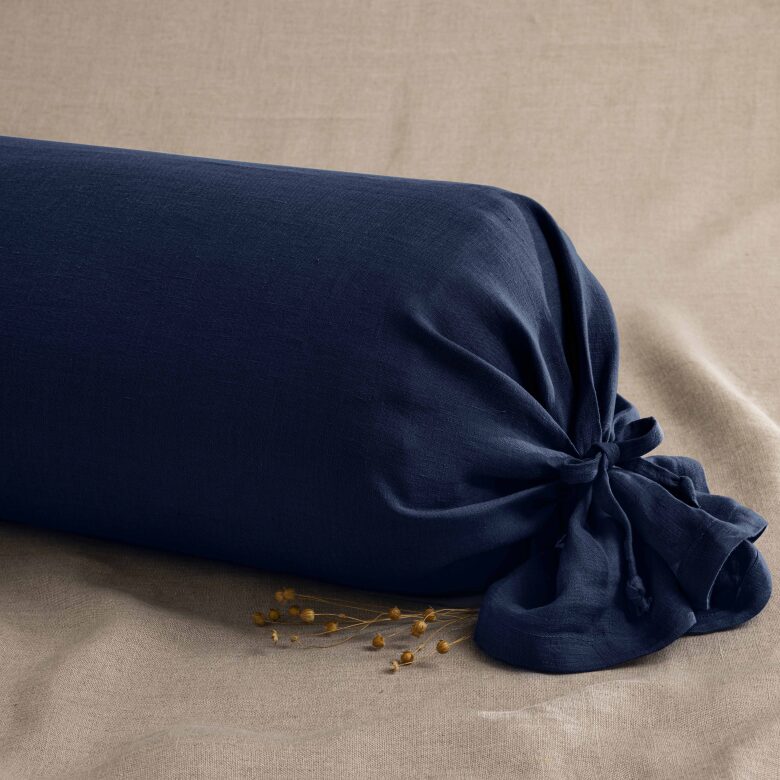 Taie de Traversin en Lin Lavé Bleu Nuit - Embrin