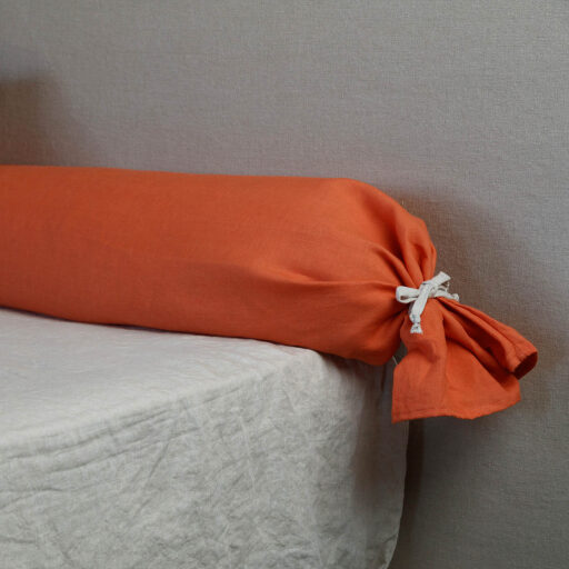 Taie de Traversin en Lin Lavé Abricot