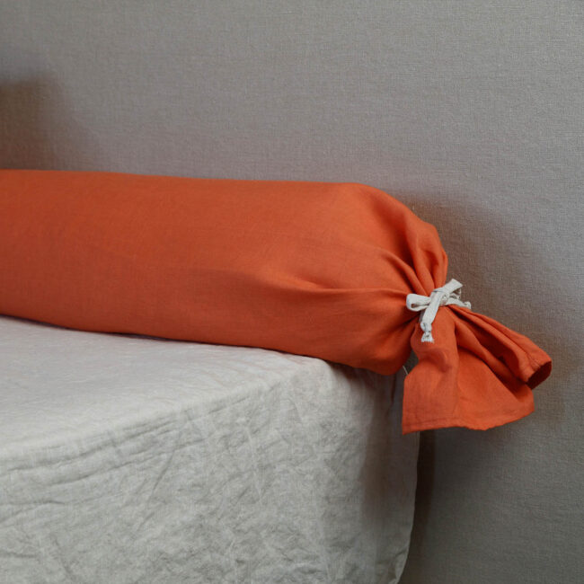 Taie de Traversin en Lin Lavé Abricot