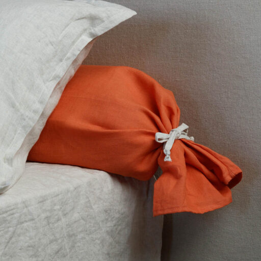 Taie de Traversin en Lin Lavé Abricot