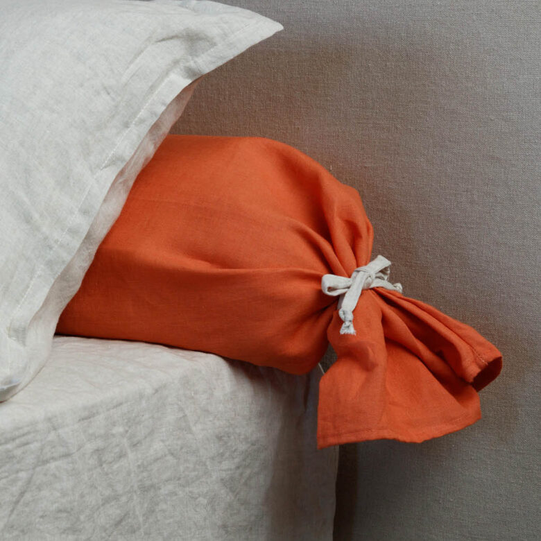 Taie de Traversin en Lin Lavé Abricot - Embrin