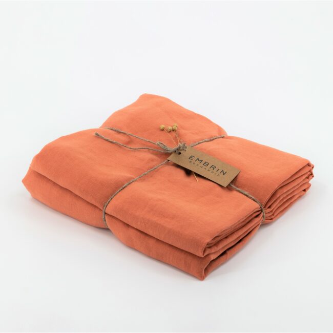 Drap Housse Papillon en Lin Lavé Abricot