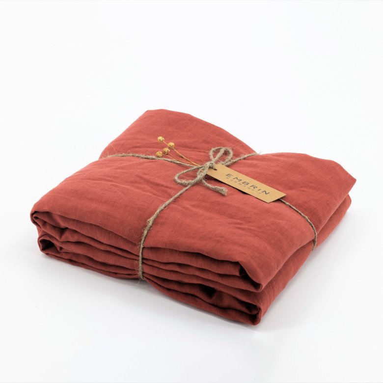 Drap Housse Papillon en Lin Lavé Rouge Figue - Embrin