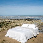 Drap Housse Papillon en Lin Lavé Blanc Craie