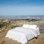 Drap Housse Papillon en Lin Lavé Blanc Craie