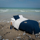 Housse de Couette en Lin Lavé Bleu Nuit Bicolore